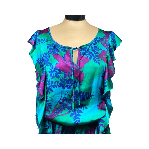 Express Womens Sleeveless Floral Ruffle Front Peplum Blouse With Elastic Waist - Picture 2 of 14